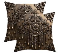Set di 2 federe per cuscini floreali, stile barocco, vintage, ornate con perline, nessuna oro, con cerniera nascosta, decorative, per soggiorno, appartamento, letto, divano, 50,8 x 50,8 cm