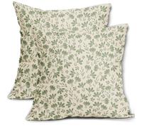 Set di 2 federe per cuscini floreali verde salvia 20 x 20 cm, stile primaverile, rustico, antico, con grazioso fiore verde, crema, decorative, per esterni, casa colonica, decorazione per divano letto