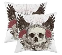 Set di 2 federe per cuscini gotiche con teschio nero con design floreale, decorazione quadrata per Halloween, decorazione per la casa per divano letto divano 55 x 55 cm