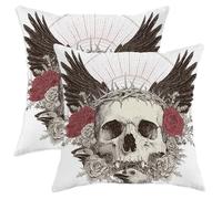 Set di 2 federe per cuscini gotiche con teschio nero con design floreale, decorazione quadrata per Halloween, decorazione per la casa per divano letto divano 66 x 66 cm