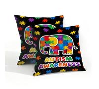 Set di 2 federe per cuscini impermeabili per esterni, 45 x 45 cm, decorative, quadrate, per giardino, spiaggia, veranda, balcone, motivo elefante e autismo