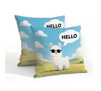 Set di 2 federe per cuscini impermeabili per esterni, 45 x 45 cm, decorative, quadrate, per giardino, spiaggia, veranda, balcone (Hello Alpaca)