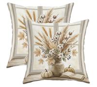 Set di 2 federe per cuscini in cotone, rustiche, con zucche di grano, beige, in morbido velluto, lavabili, decorative, per casa, soggiorno, camera da letto, dormitorio, divano, 30,5 x 30,5 cm
