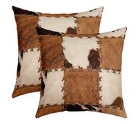 Set di 2 federe per cuscini in pelle bovina, 45 x 45 cm, con stampa patchwork di mucca, decorative, per divano, divano, animali della fattoria, western cowboy fattoria, marrone bianco