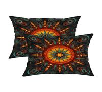 Set di 2 federe per cuscini in stile bohémien, con mandala, arancione vivace, decorazione natalizia per la casa, divano, letto, 50 x 30 cm