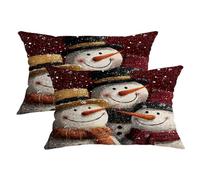 Set di 2 federe per cuscini invernali con pupazzo di neve, cappello natalizio rosso, con cerniera nascosta, per casa, soggiorno, camera da letto, dormitorio, divano, decorazione 50 x 30 cm