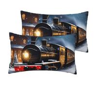 Set di 2 federe per cuscini invernali con stampa di treno notturno con neve, 30 x 50 cm, in lino, decorative