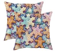 Set di 2 federe per cuscini invernali, motivo omino di pan di zenzero e fiocco di neve, decorazione natalizia per la casa per divano letto 30,5 x 30,5 cm
