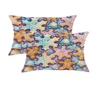 Set di 2 federe per cuscini invernali, motivo omino di pan di zenzero e fiocco di neve, decorazione natalizia per la casa, divano, letto, 50 x 30 cm
