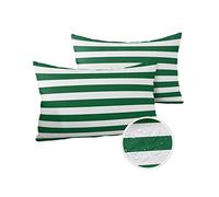 Set di 2 federe per cuscini lombari, 30 x 50 cm, impermeabili, per mobili da giardino, per mobili da patio, colore verde e bianco, a righe, per divano, sedia, casa
