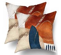 Set di 2 federe per cuscini moderne stile boho metà secolo, 50 x 50 cm, colore blu navy arancione bruciato con astratto, design geometrico minimalista, decorazione per la casa, per camera, divano,