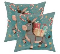 Set di 2 federe per cuscini natalizi, color foglia di tè, con asino, decorazione per la casa, per divano, letto, divano, 50,8 x 50,8 cm