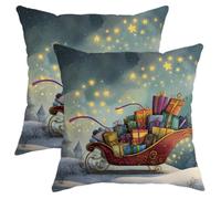 Set di 2 federe per cuscini natalizi, con slitta rossa con regali, decorazione invernale per vacanze invernali, per divano e letto, 30 x 30 cm