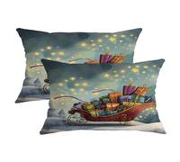 Set di 2 federe per cuscini natalizie, slitta rossa con regali, decorazione invernale per vacanze in campagna, per divano e letto, 50 x 30 cm