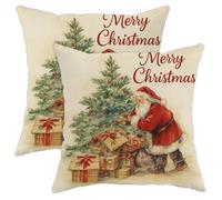 Set di 2 federe per cuscini natalizie, stile vintage, con Babbo Natale e albero, decorative, per casa, divano, letto, divano, 50,8 x 50,8 cm