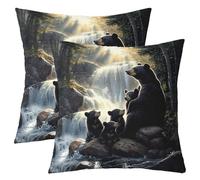 Set di 2 federe per cuscini per bambini, 60 x 60 cm, decorazione con animali selvatici, per ragazzi, ragazze, adolescenti, camera da letto, rustica, cabina, paese, natura, fauna selvatica, orso in