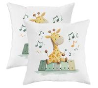 Set di 2 federe per cuscini per bambini, motivo: giraffa, colore bianco, con animali musicali, decorative per divano letto, divano, 66 x 66 cm