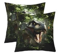 Set di 2 federe per cuscini per bambini, ragazzi e ragazze, 60 x 60 cm, stampa 3D di dinosauri, decorazione per camera da letto, traspirante, in morbida microfibra, animali selvatici, per interni ed