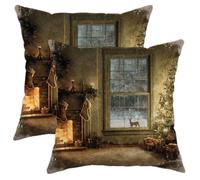 Set di 2 federe per cuscini per camino, accoglienti con albero di Natale, cervo, Natale, beige, morbido, in velluto, lavabili, decorative, per soggiorno, camera da letto, loft, ufficio, auto, 30,5 x
