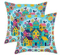 Set di 2 federe per cuscini per casa, fantasiose, colorate, con uccello, fiori primaverili, blu primaverile, con cerniera nascosta, cuscini decorativi per casa, camera da letto, soggiorno, divano, 45