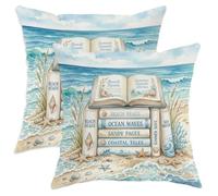 Set di 2 federe per cuscini per libri, conchiglie rilassate in stile costiero corallo blu estivo con cerniera nascosta, per soggiorno, appartamento, letto, divano, decorazione 50 x 50 cm