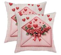 Set di 2 federe per cuscini per San Valentino, con stampa a forma di cuore, con lettere d'amore, color pesca, decorative, quadrate, romantiche, per la casa, divano, 50 x 50 cm