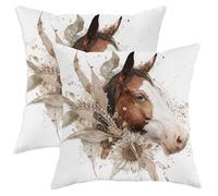 Set di 2 federe per cuscini quadrati con motivo floreale equestre beige, decorazione rustica, per soggiorno, divano letto, 50 x 50 cm