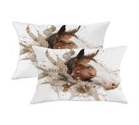 Set di 2 federe per cuscini quadrati con motivo floreale equestre beige, decorazione rustica, per soggiorno, divano letto, 50 x 30 cm