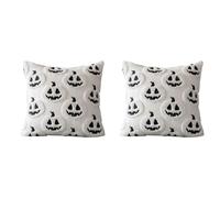 Set di 2 federe per cuscini ricamate a tema Halloween, 45 x 45 cm, con zucca, fantasma, pipistrello, ragnatela, per divano, casa, camera da letto, decorazioni per interni e Halloween (B)