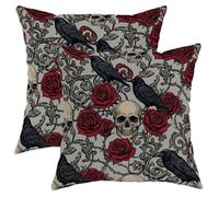 Set di 2 federe per cuscini, stile gotico vittoriano con teschio di rosa e Halloween, con cerniera nascosta, per soggiorno, letto, ufficio, divano, sedia, decorazione 35,5 x 35,5 cm