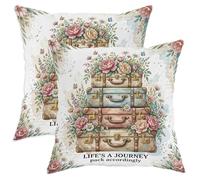 Set di 2 federe per cuscini, stile vintage, rustico, fiori e farfalle, in morbido velluto pastello, lavabili, per casa, soggiorno, camera da letto, dormitorio, divano, decorazione 55 x 55 cm
