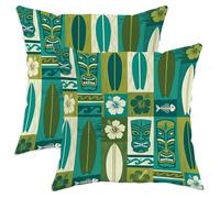 Set di 2 federe per cuscini Tiki, stile tropicale, vintage, tavola da surf, ibisco, estate, con cerniera nascosta, per soggiorno, appartamento, letto, divano, decorazione 40,6 x 40,6 cm