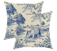 Set di 2 federe per cuscini vintage a forma di ippopotamo, decorazione floreale blu navy, decorazione per esterni, stile casale, per casa, divano, letto, 71 x 71 cm