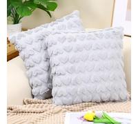 Set di 2 federe per cuscino 45 x 45 cm, in peluche a cuore, accogliente, per divano, camera dei bambini, grigio
