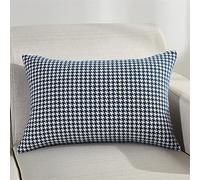 Set di 2 federe per cuscino, 50 x 70 cm, design semplice e moderno, motivo pied de poule, in tessuto misto, eleganti, rettangolari, motivo pied de poule blu
