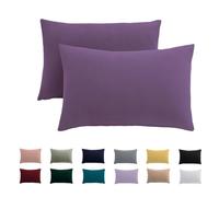 Set di 2 federe per cuscino, 70 x 90 cm, colore lilla, per cuscino, 100% microfibra, non necessita di stiratura e senza pieghe con chiusura lampo