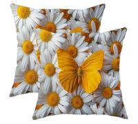 Set di 2 federe per cuscino a forma di farfalla, margherita, floreale, realistiche, natura, piante, falene, graziose zen, bianco giallo, morbido velluto, lavabile, per adolescenti, ragazze, donne