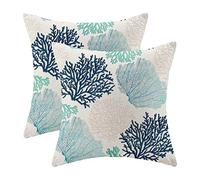 Set di 2 federe per cuscino a tema costiero, 52 x 50 cm, motivo oceano, motivo spiaggia, turchese, blu navy, spiaggia, nautico, estate, decorazioni per divani