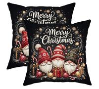 Set di 2 federe per cuscino a tema gnomi Merry Christmas 20 x 20 cm