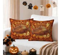Set di 2 federe per cuscino a tema Halloween con nave da crociera Boo, 35,5 | Accenti autunnali di fogliame, federe per cuscini, fantasiose illustrazioni di fantasma, decorazione per la casa stagionale