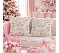 Set di 2 federe per cuscino a tema natalizio con renna e fiocco, 56 x 56 cm
