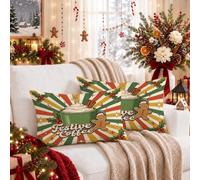 Set di 2 federe per cuscino a tema pan di zenzero, 30,5 x 50,8 cm | Accenti di omino di pan di zenzero, federe per cuscini, motivi di bacche di agrifoglio, sfondo sunburst
