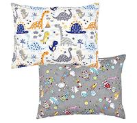 Set di 2 federe per cuscino al 99% in cotone per bambini, housse da viaggio morbida e traspirante per lettino, 49 x 36 cm, lavabili in lavatrice (grigio, dinosauri)