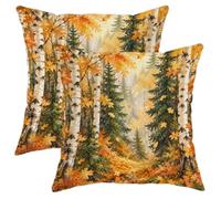 Set di 2 federe per cuscino autunnali con alberi di betulla e bosco, 30,5 x | Paesaggio forestale ad acquerello, copricuscini, scena naturale del bosco, decorazione rustica, accenti per la casa autunnale