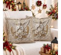 Set di 2 federe per cuscino con angelo religioso e preghiera, 20 x 20 cm | Stile barocco, federe per cuscini, motivo angelo in preghiera, ghirlanda floreale, decorazione invernale per la casa