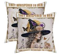 Set di 2 federe per cuscino con cerniera e cerniera, stile vintage, cappello magico botanico, fiore, luna, ragazza, arancione, nero, bianco, velluto, comode, decorative, per camera da letto, divano