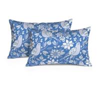 Set di 2 federe per cuscino con cerniera, motivo con uccellini bianchi e blu, idea regalo per l'inaugurazione della casa, regalo di compleanno, per donne e amiche, 60 x 100 cm