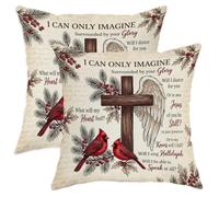 Set di 2 federe per cuscino con citazione di croce religiosa e cardinale, 35,5 x 35,5 cm