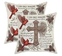 Set di 2 federe per cuscino con citazione religiosa con croce cristiana e cardinale, 35,5 x 35,5 cm