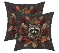 Set di 2 federe per cuscino con foglie autunnali e procioni del bosco, 56 x